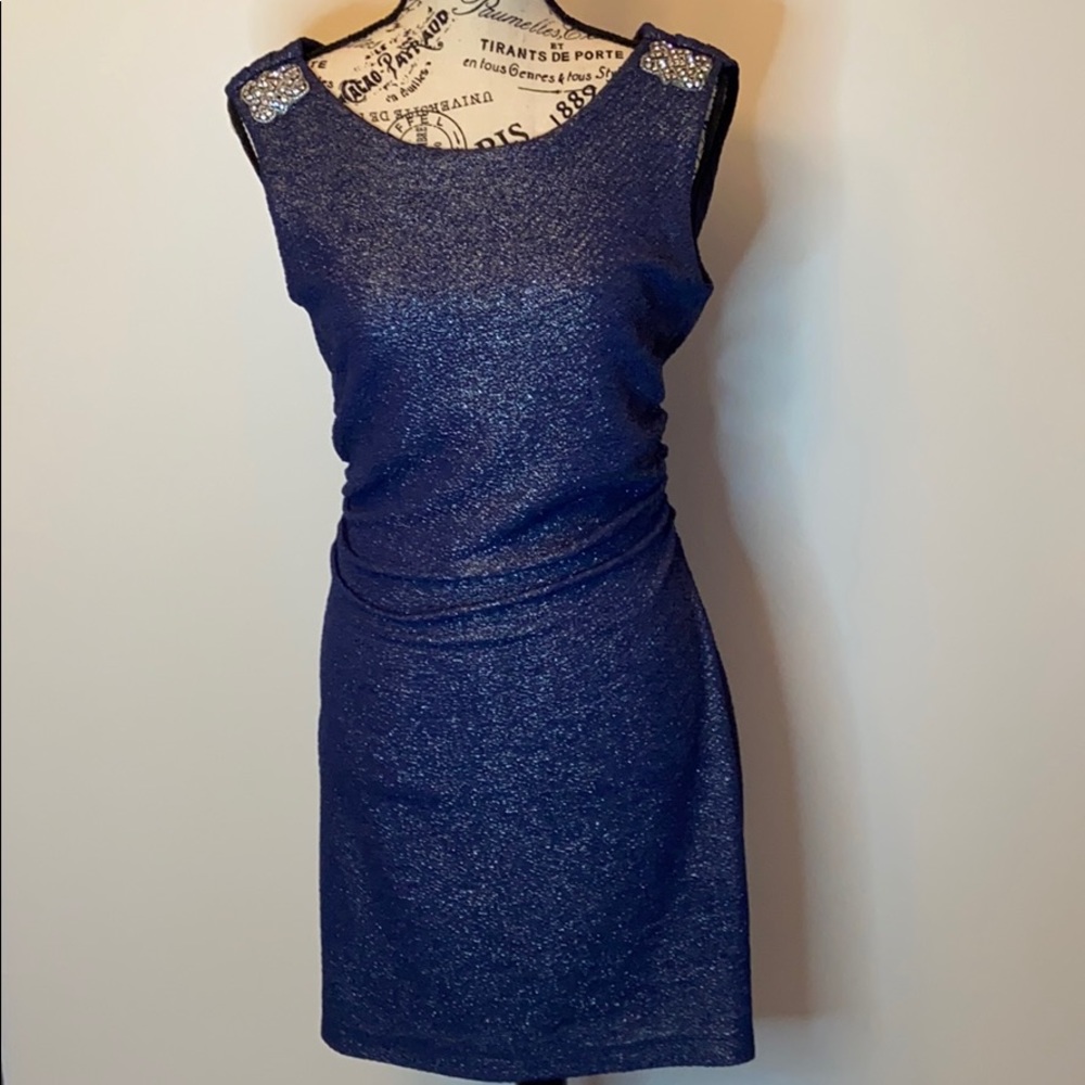 Formal Cocktail Fitted Dress Navy Indigo Silver